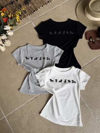 【Z830575】俏皮可愛臘腸狗印花短T