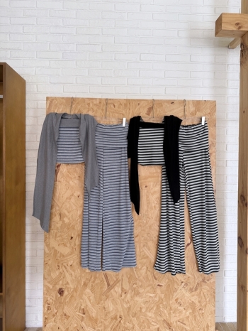 【Z830666】條紋抹胸背心+披肩+休閒褲三件套