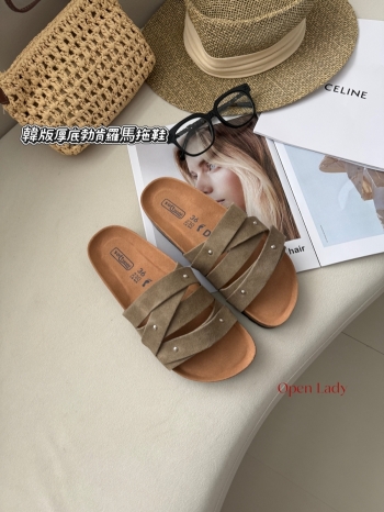 【Z830704】簡約百搭真皮交叉帶勃肯拖鞋