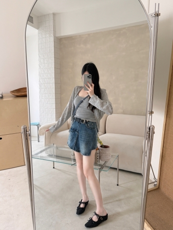 【Z830723】工裝風不規則假兩件牛仔短裙(附腰帶)