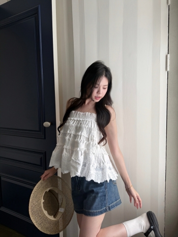 【Z830778】甜美風層次感蕾絲花邊吊帶背心