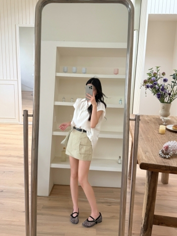 【Z830775】韓系學院風不規則休閒短裙(附腰帶)