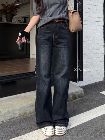 【Z831335】美式復古藍灰色微喇牛仔褲