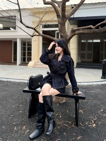 【Z831291】撞色明線牛仔外套+不對稱刺繡裙褲套裝